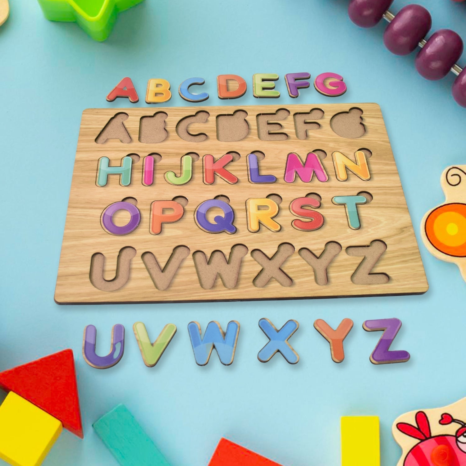 Wooden Puzzle Board ABC Letters Shapes Educational Learning Toys (1 Set) Signaturekarts
