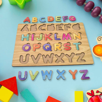 Wooden Puzzle Board ABC Letters Shapes Educational Learning Toys (1 Set) Signaturekarts