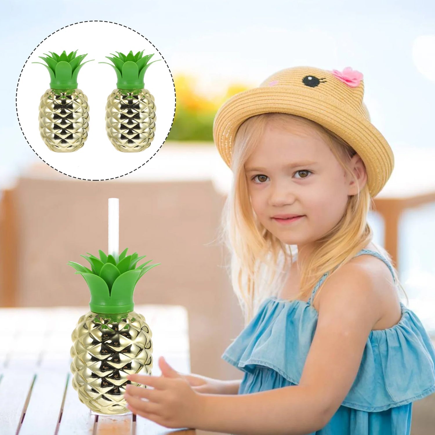 Plastic Pineapple Cups with Straw (1 Pc) - Party Favors, Hawaiian, Beach signaturekarts