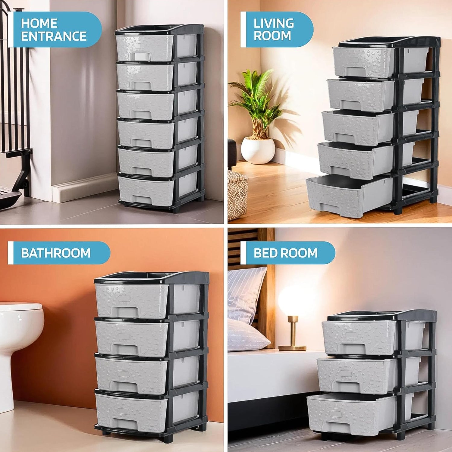 6-Layer Heavy-Duty Plastic Drawer Organizer Cabinet with Stone Texture Drawers Signature kart