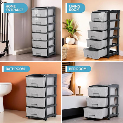 6-Layer Heavy-Duty Plastic Drawer Organizer Cabinet with Stone Texture Drawers Signature kart