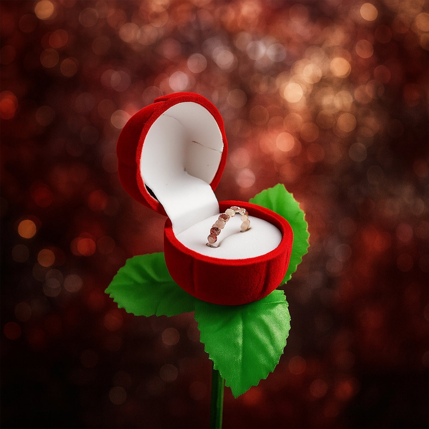 Artificial Rose Flower Shaped Jewelry Ring Box (1 Pc) Signature Kart