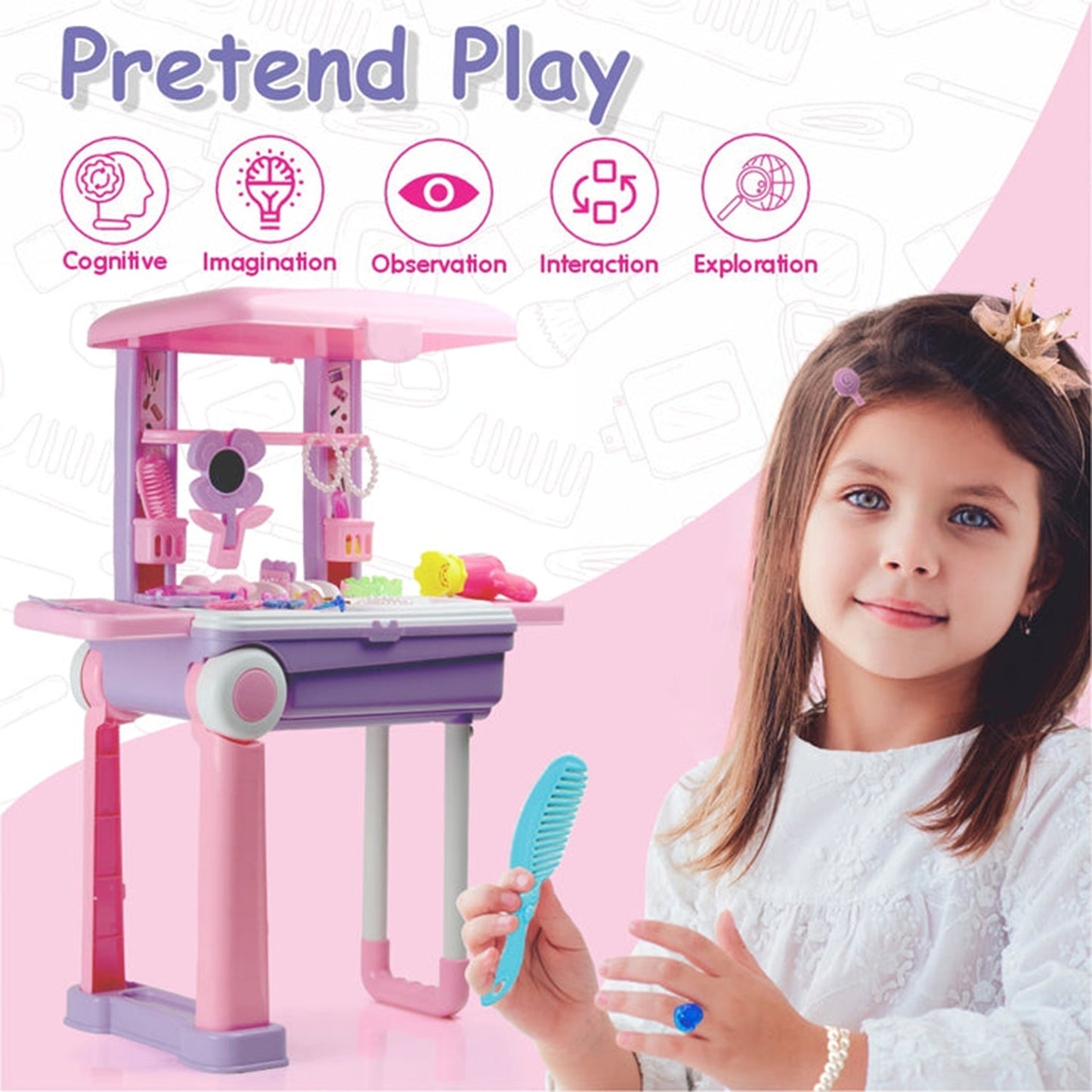 Big Beauty Set Suitcase On Wheel, The Ultimate Beauty Set On Wheels for Girls, Makeup Kit is Easy to Clean & Use, Portable Beauty Set with 25 Pieces for 3 Years BIS Approved. (Beauty Set Trolley) signaturekarts