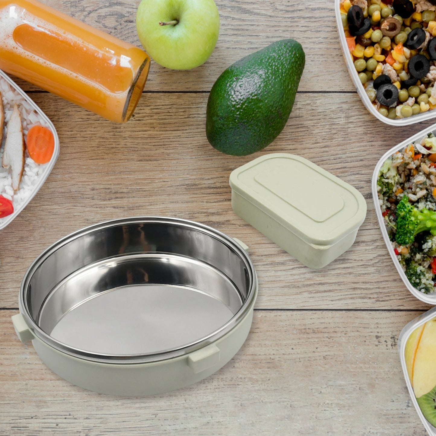 Miracle Stainless Steel Round Lunch Box, with Small Plastic Box Insert Leak Proof Lunch Box with Transparent lid, Lunch Box for Kids & Adults for School, Office (450 ML + 250 ML Approx) signaturekarts