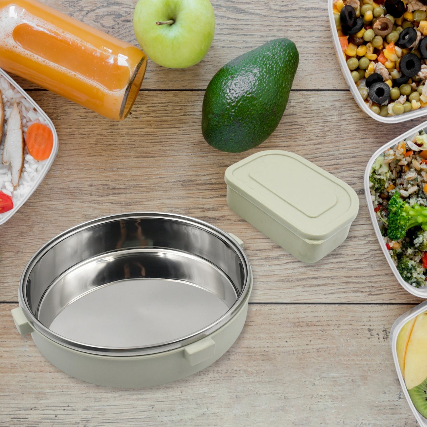 Miracle Stainless Steel Round Lunch Box, with Small Plastic Box Insert Leak Proof Lunch Box with Transparent lid, Lunch Box for Kids & Adults for School, Office (450 ML + 250 ML Approx) signaturekarts