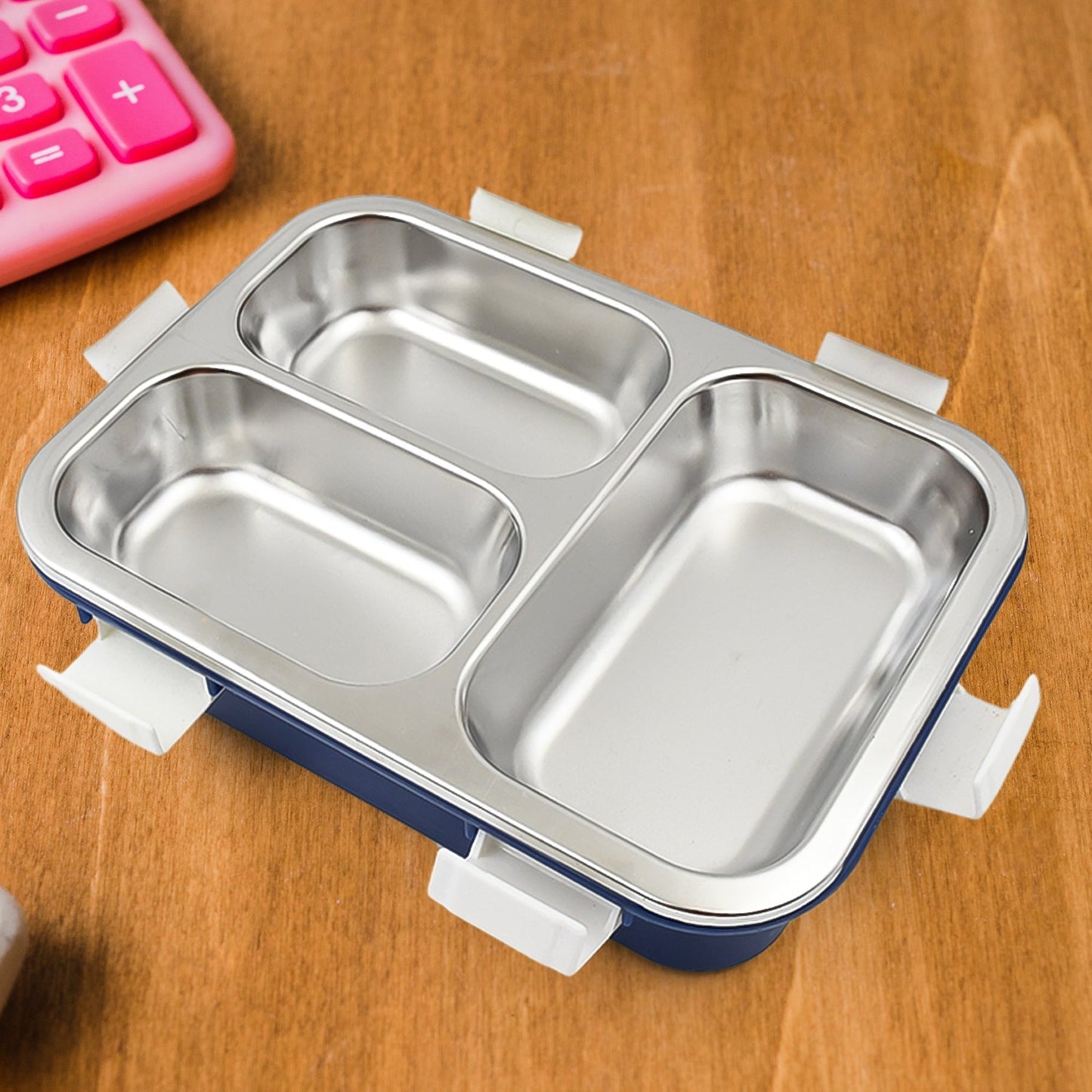 3 Compartment Transparent Stainless Steel Lunch Box for Kids, Tiffin Box, Lunch Box, Lunch Box for Kids, Insulated Lunch Box, Lunch Box for Office Women and Men, Stainless Steel Tiffin Box for Boys, Girls, School Office (Multi Color) signaturekarts