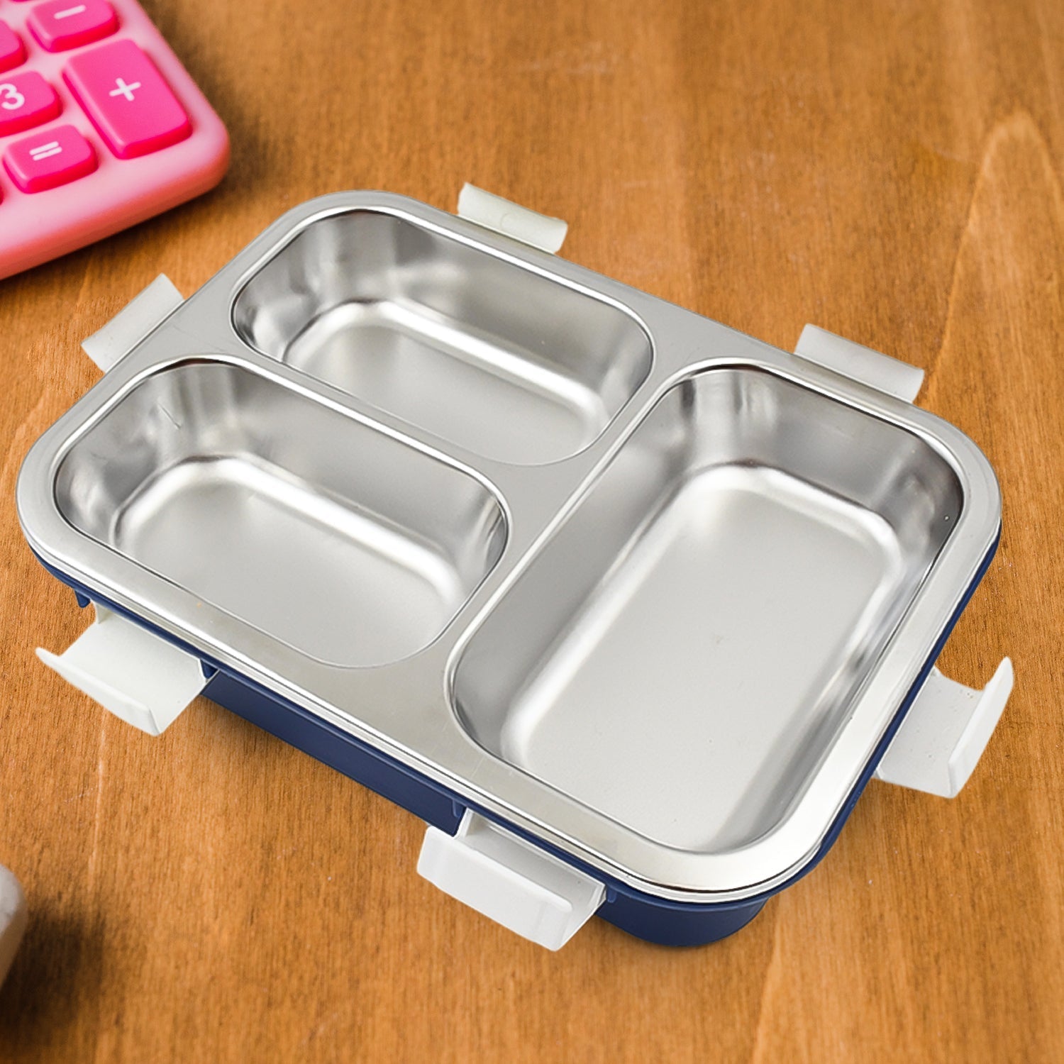 3 Compartment Transparent Stainless Steel Lunch Box for Kids, Tiffin Box, Lunch Box, Lunch Box for Kids, Insulated Lunch Box, Lunch Box for Office Women and Men, Stainless Steel Tiffin Box for Boys, Girls, School Office (Multi Color) signaturekarts