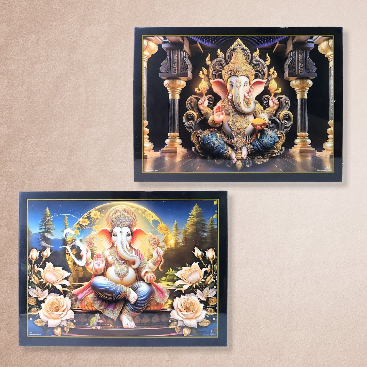 Divine Lord Ganesha Wall Painting Wooden Frame Mix Design, 60x45 Cm Approx (1 Pc) signaturekarts