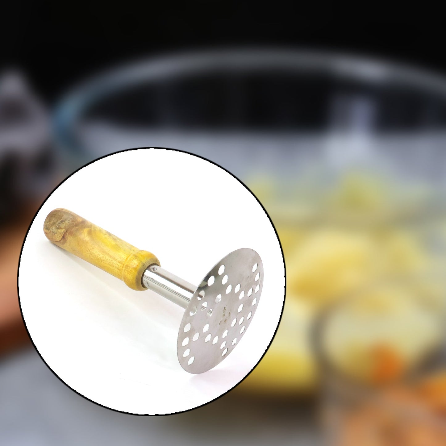 Stainless Steel Potato Masher, Pav Bhaji Masher with wooden handle Signature Kart