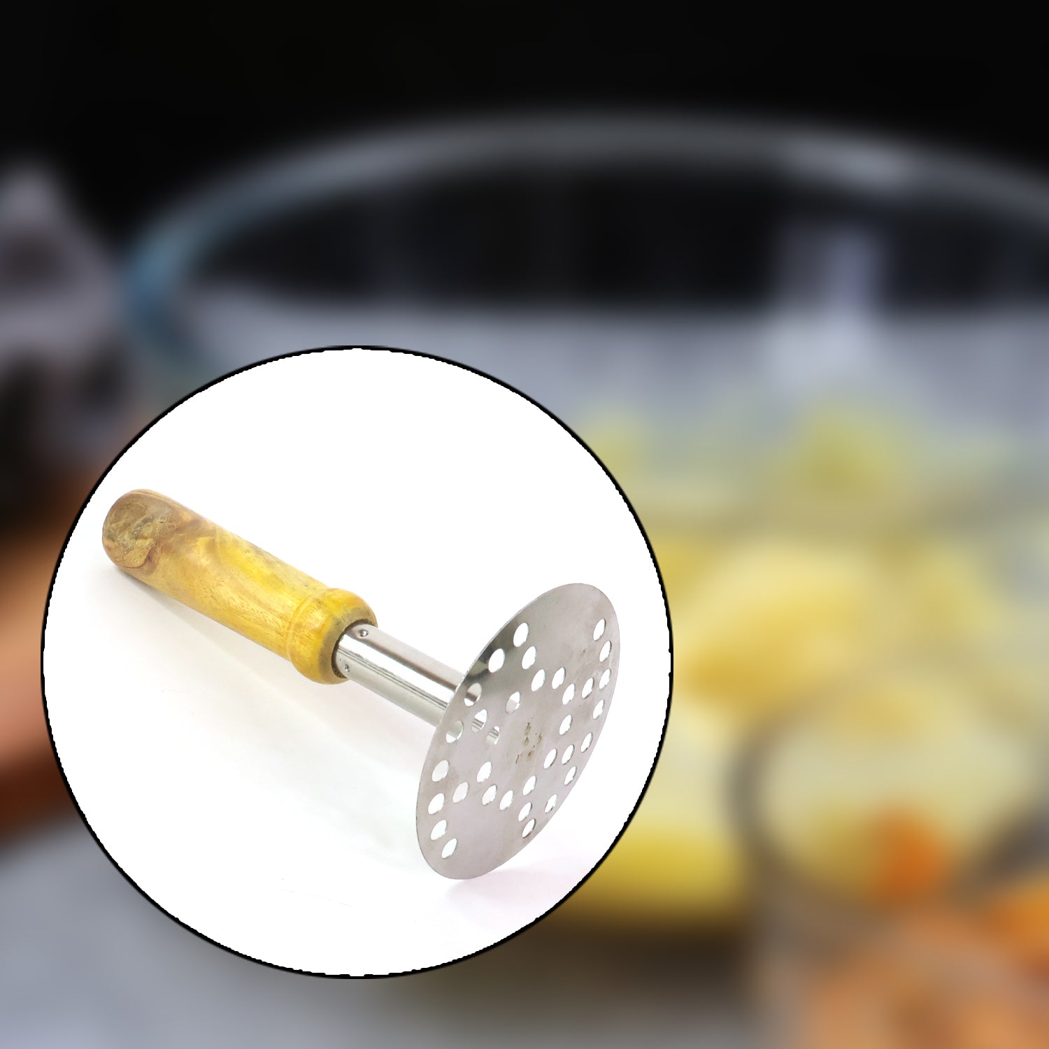 Stainless Steel Potato Masher, Pav Bhaji Masher with wooden handle Signature Kart