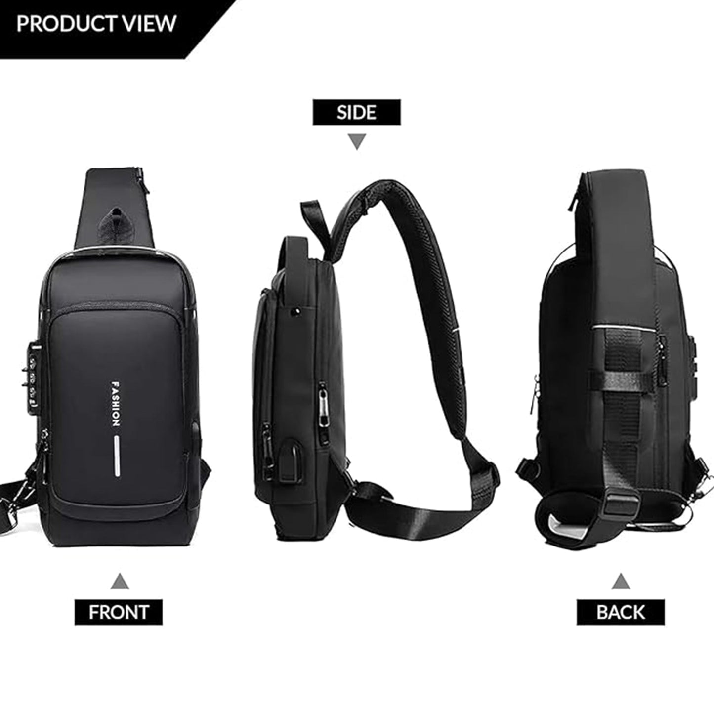 Trendy Anti-Theft Crossbody Sling Bag with USB Charging Port (1 Pc) signaturekarts