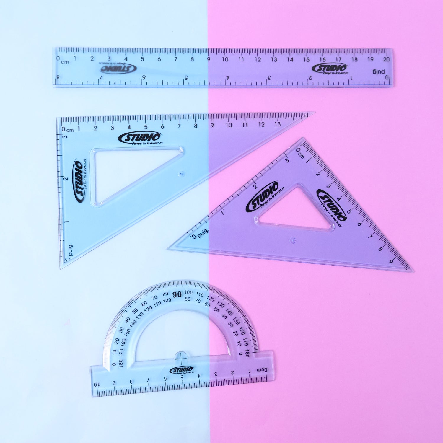 4-Piece Transparent Geometry Instrument Set with Ruler Signature Kart