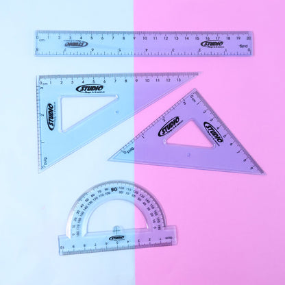 4-Piece Transparent Geometry Instrument Set with Ruler Signature Kart