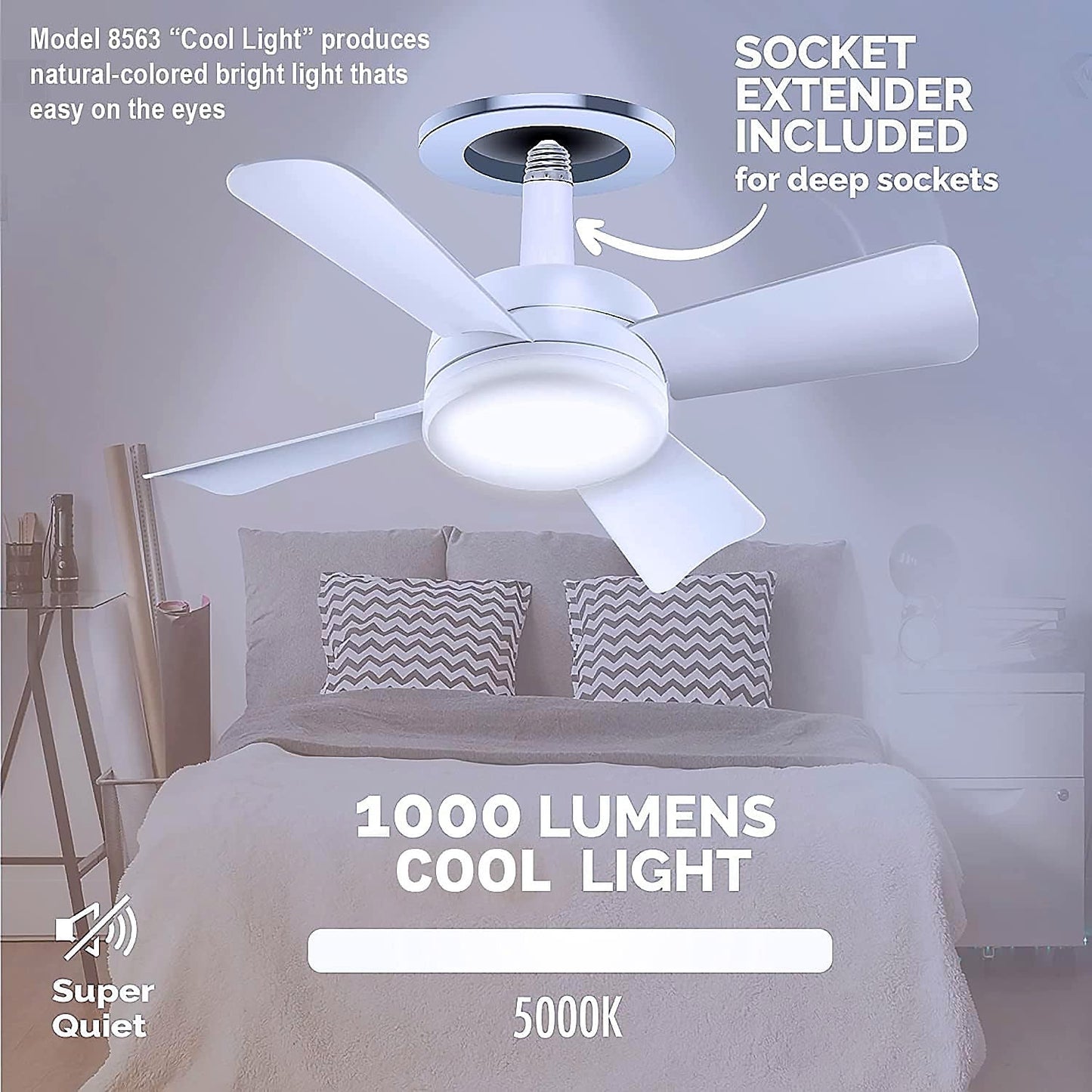 Original Cool LED Socket Fan Light 1000 Lumens 5000K Remote Controlled signaturekarts