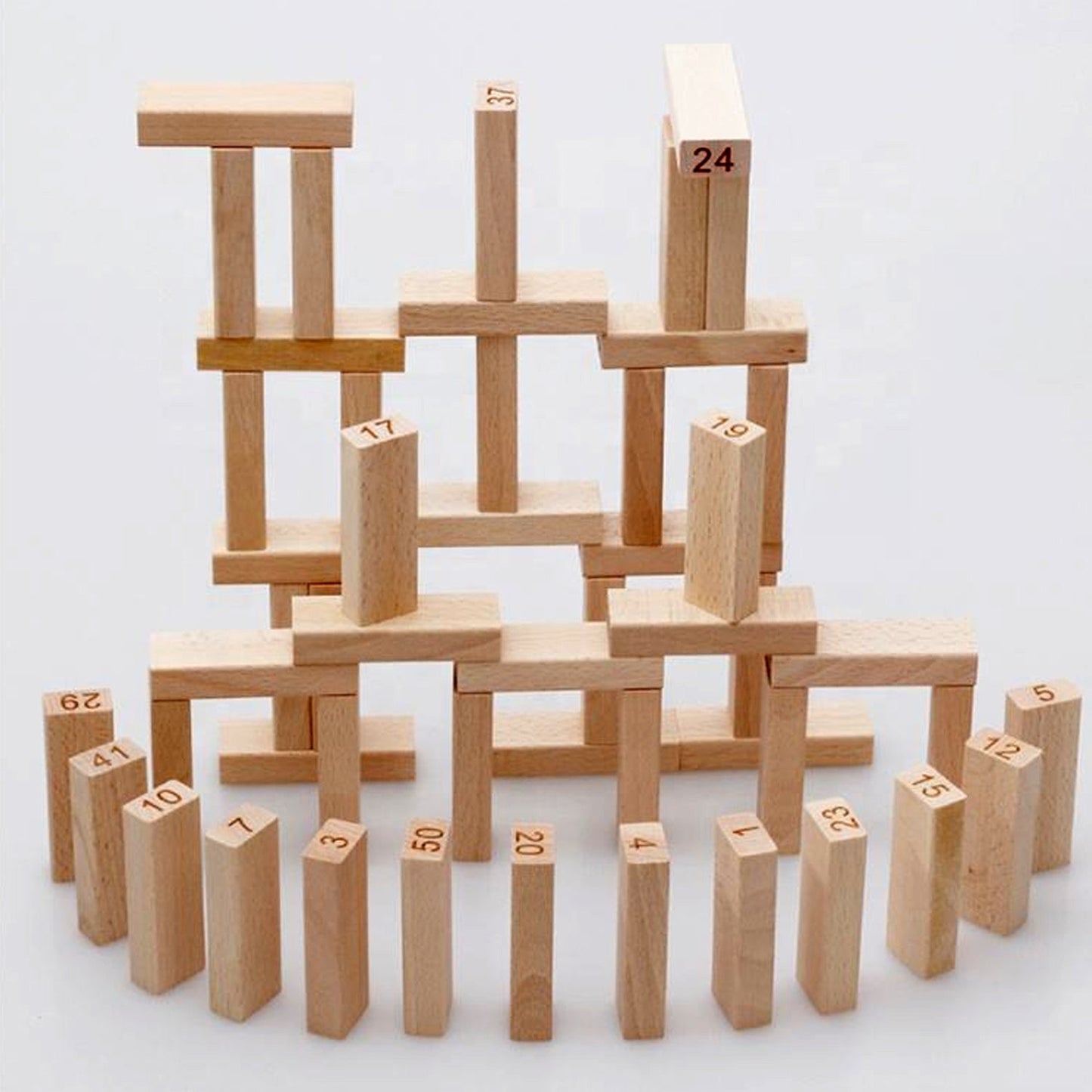 Wooden Tumbling Stacking Tower Game, Zenga tower (48 Pcs Blocks 2 Dices) Signaturekarts