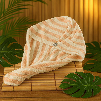 Soft Microfiber Hair Drying Towel Wrap with Cute Teddy Bear Button (1 Pc) signaturekarts
