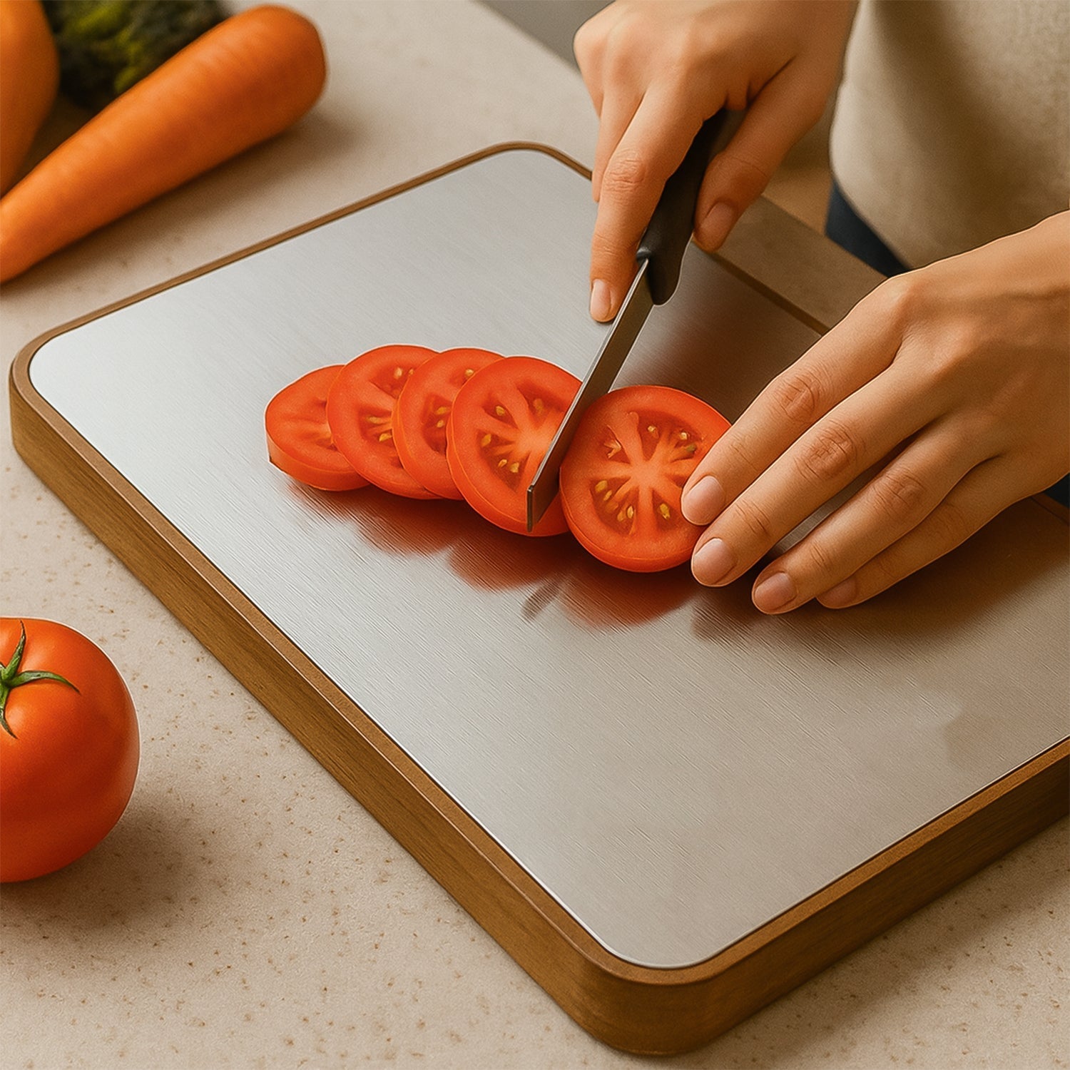 Apex Steel Oak Medium Cutting Board with Wooden Handle (1 Pc) signaturekarts