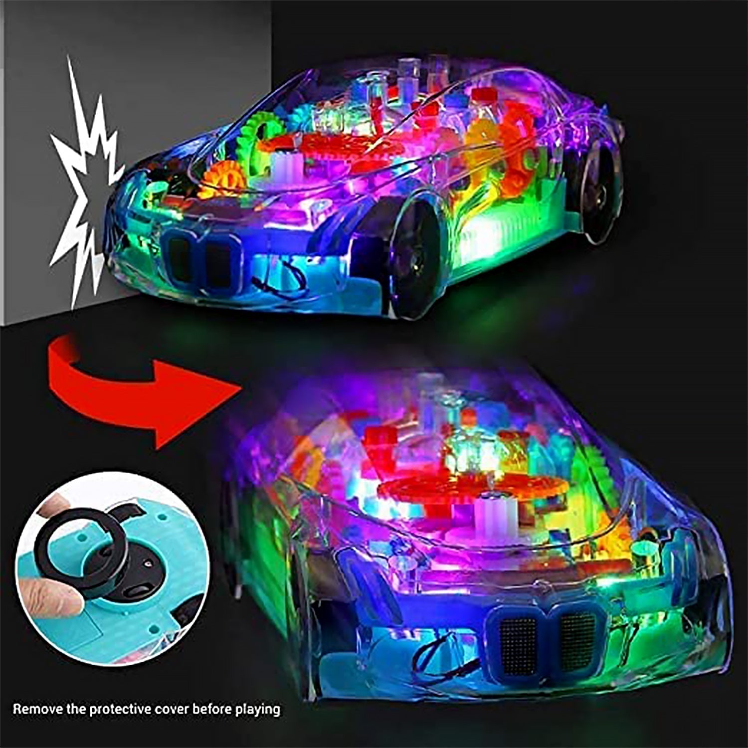 Rotating Transparent Gear Concept Car with Musical and 3D Flashing Lights Toy signaturekarts