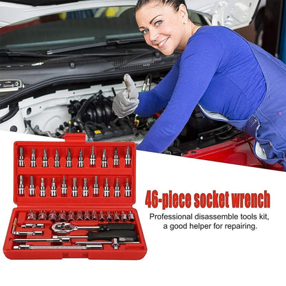 Socket 1 / 4 Inch Combination Repair Tool Kit (Red, 46 pcs) Signature Kart