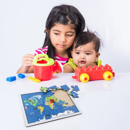 Educational Wooden World Map Puzzle for Kids - (1 Set) signaturekarts