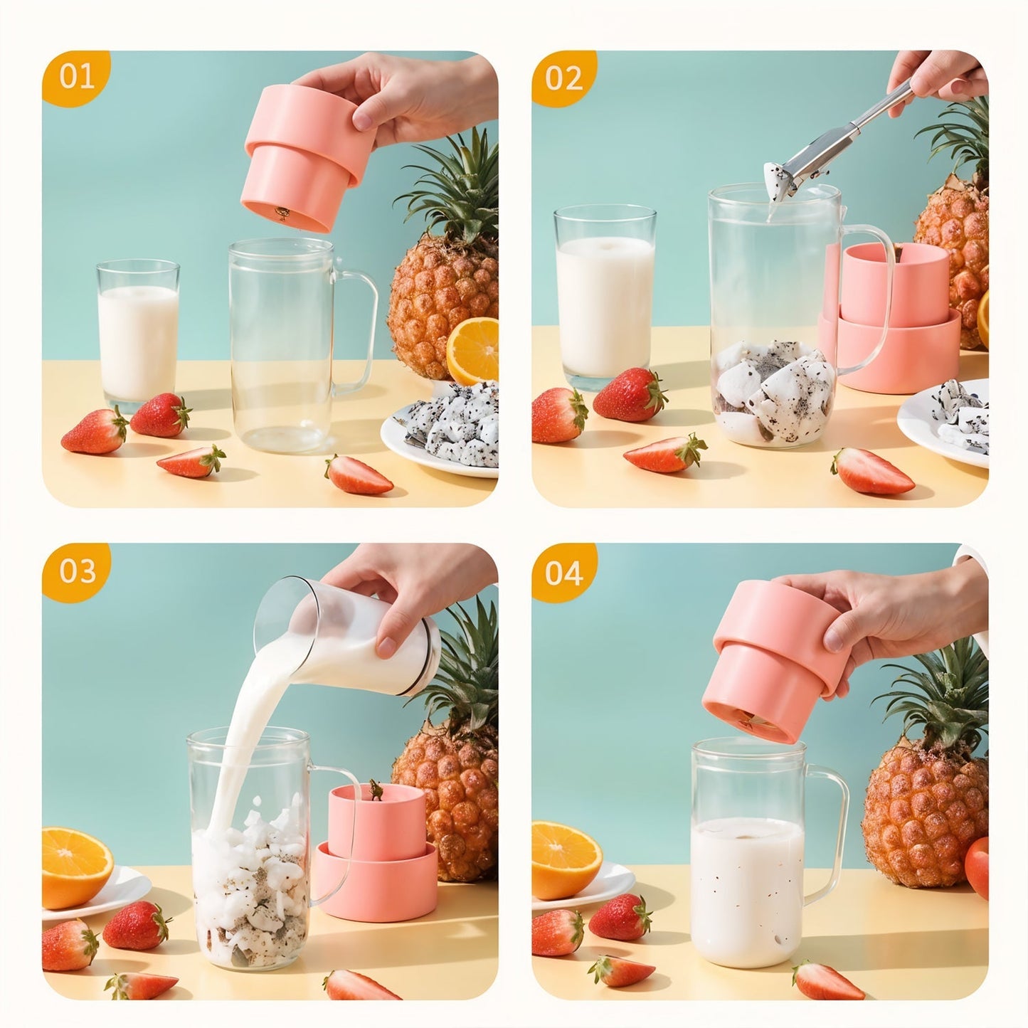 Portable Crusher Juicer With Handle & Straw, USB Rechargeable Multi Blades (420 ML) signaturekarts