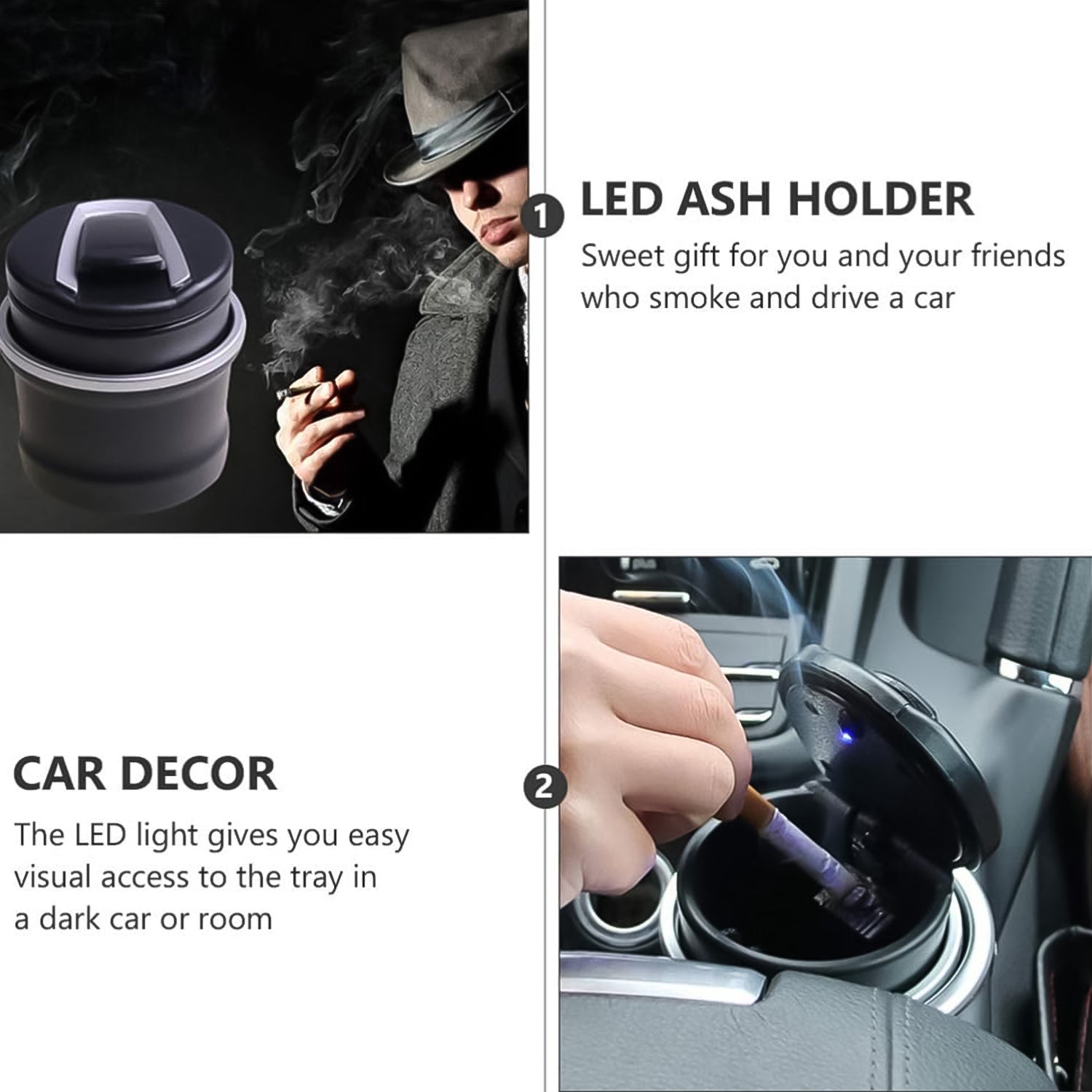 Portable Car Ashtray with Lid and Blue LED Light (1 Pc / With Color Box) Signature kart