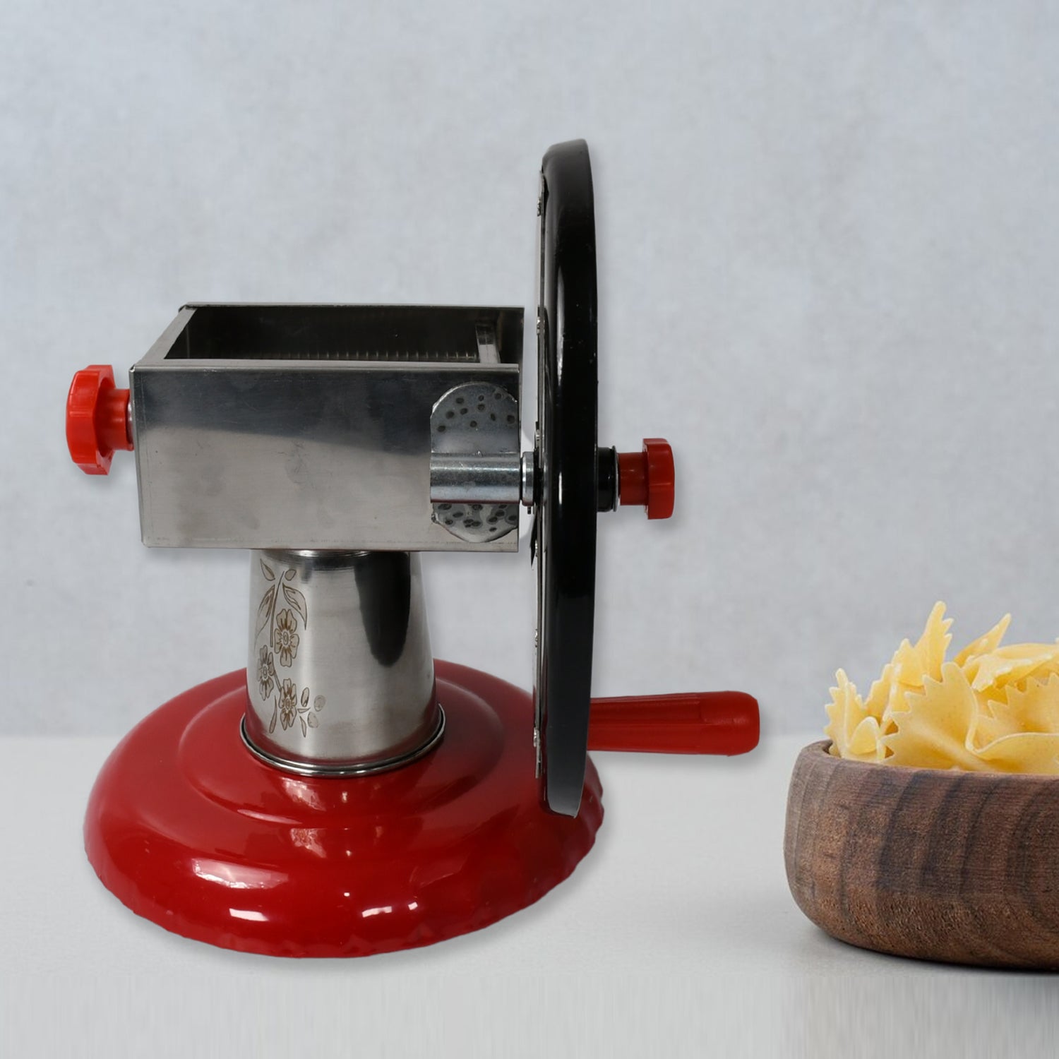 Stainless Steel Chips Maker and Vegetable Slicer for Kitchen Potato Slicer Graters and Chippers. Chips Maker is Suitable for Vegetable Cuttings. Chips Maker Consist Hard Coated Iron Wheel and Stand. signaturekarts
