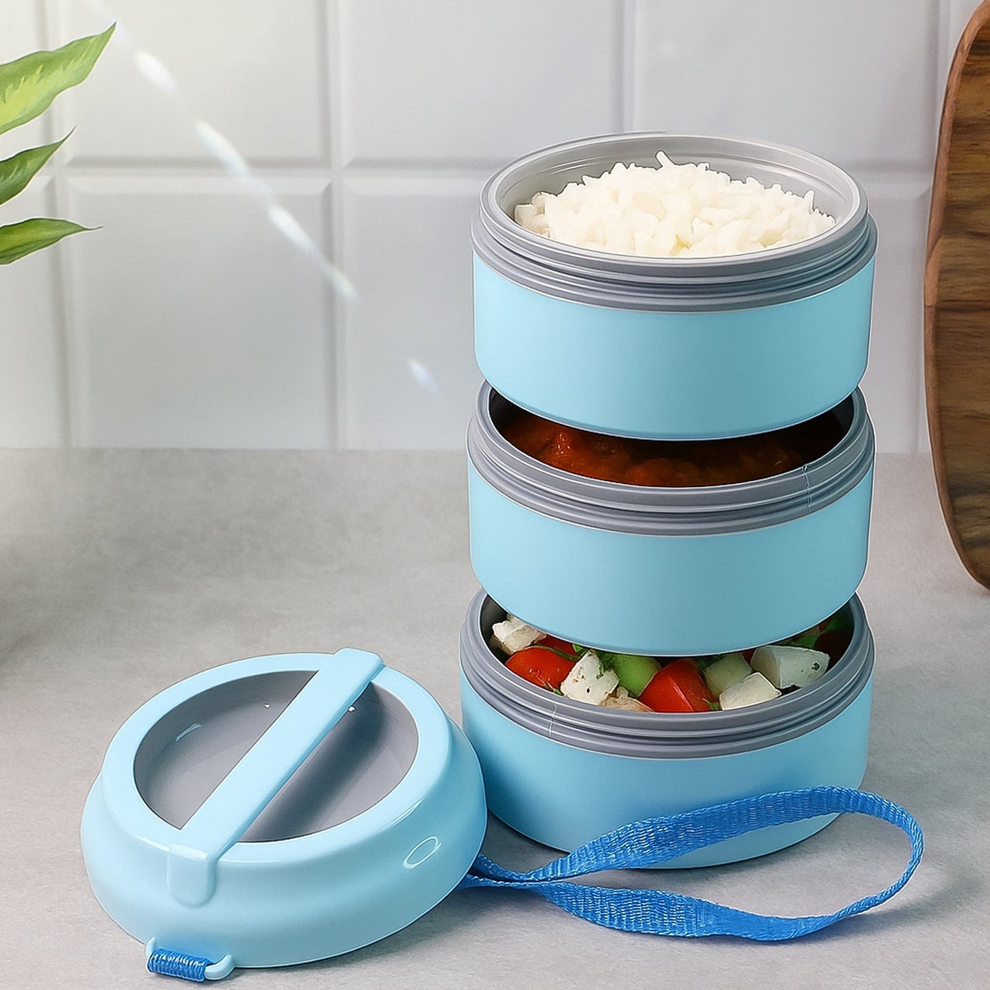 3 Layer Insulated Lunch Box Set with Handle & Strap - (Set) signaturekarts