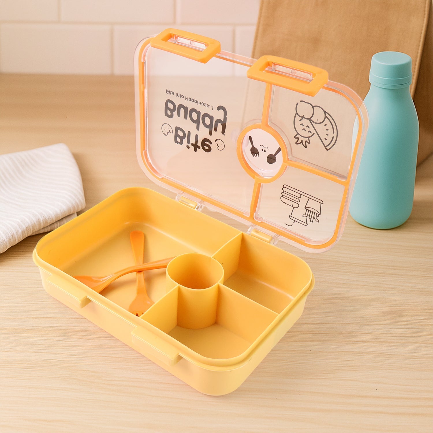 Bite Buddy 4-Compartment Leak-Resistant Plastic Lunch Box with Spoon & Fork Signature Kart