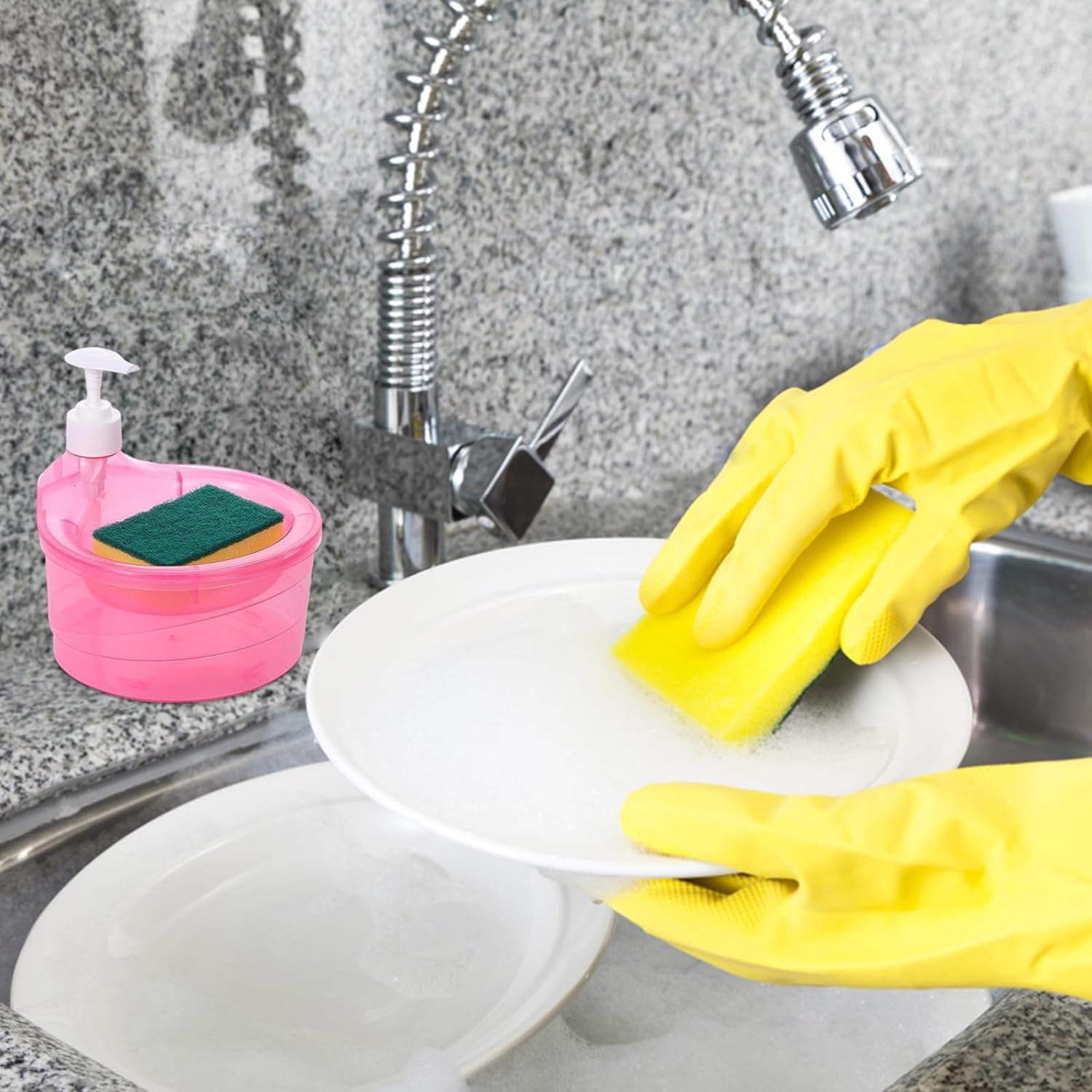 2 in 1 Double Layer Liquid Soap Dispenser with Pump and Sponge signaturekarts