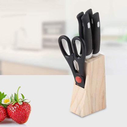 Kitchen Knife Set with Wooden Block and Scissors (5 pcs, Black) signaturekarts
