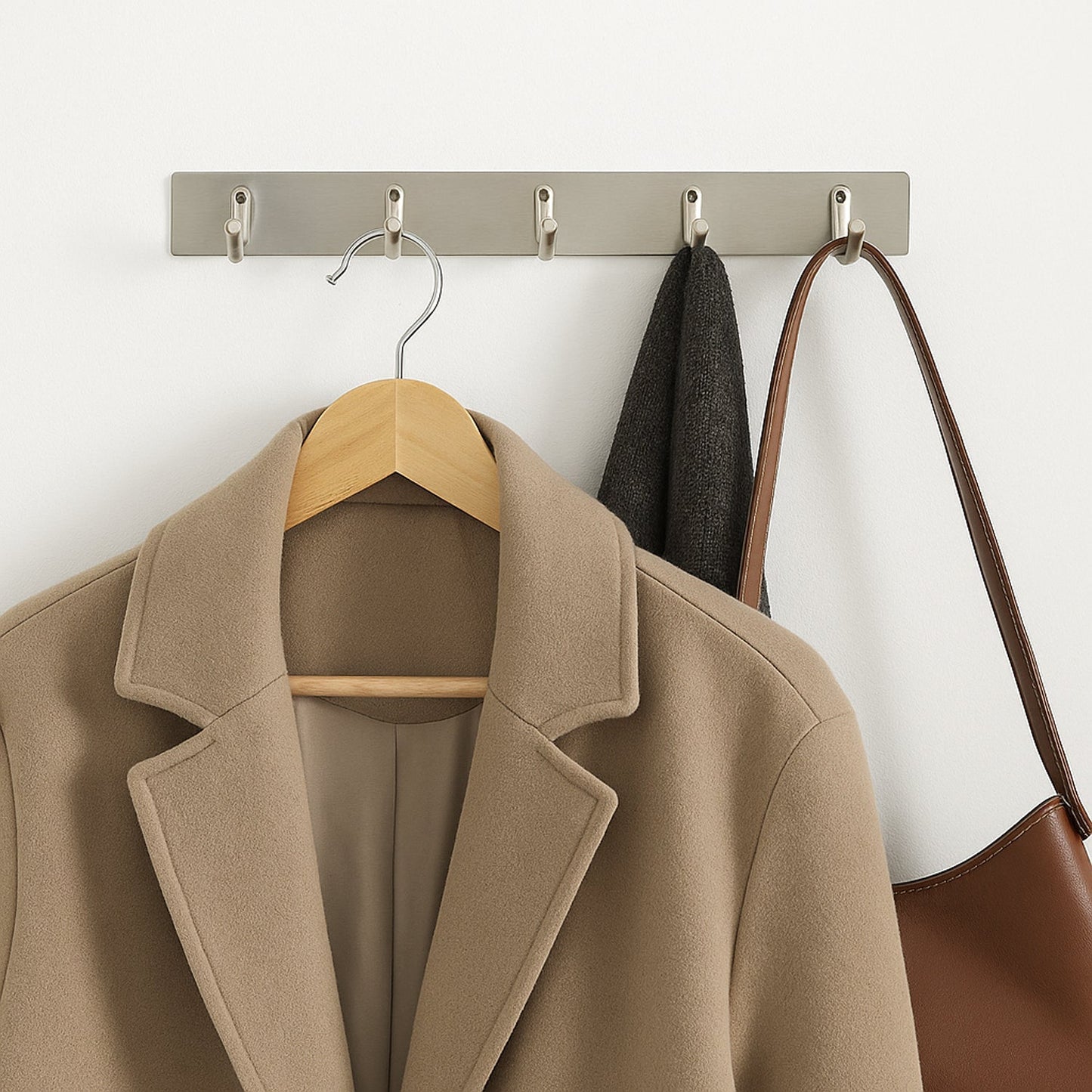 Stainless Steel Wall Mounted Coat 5 Hook Rack (26x3 / 1 Pc) Signature kart
