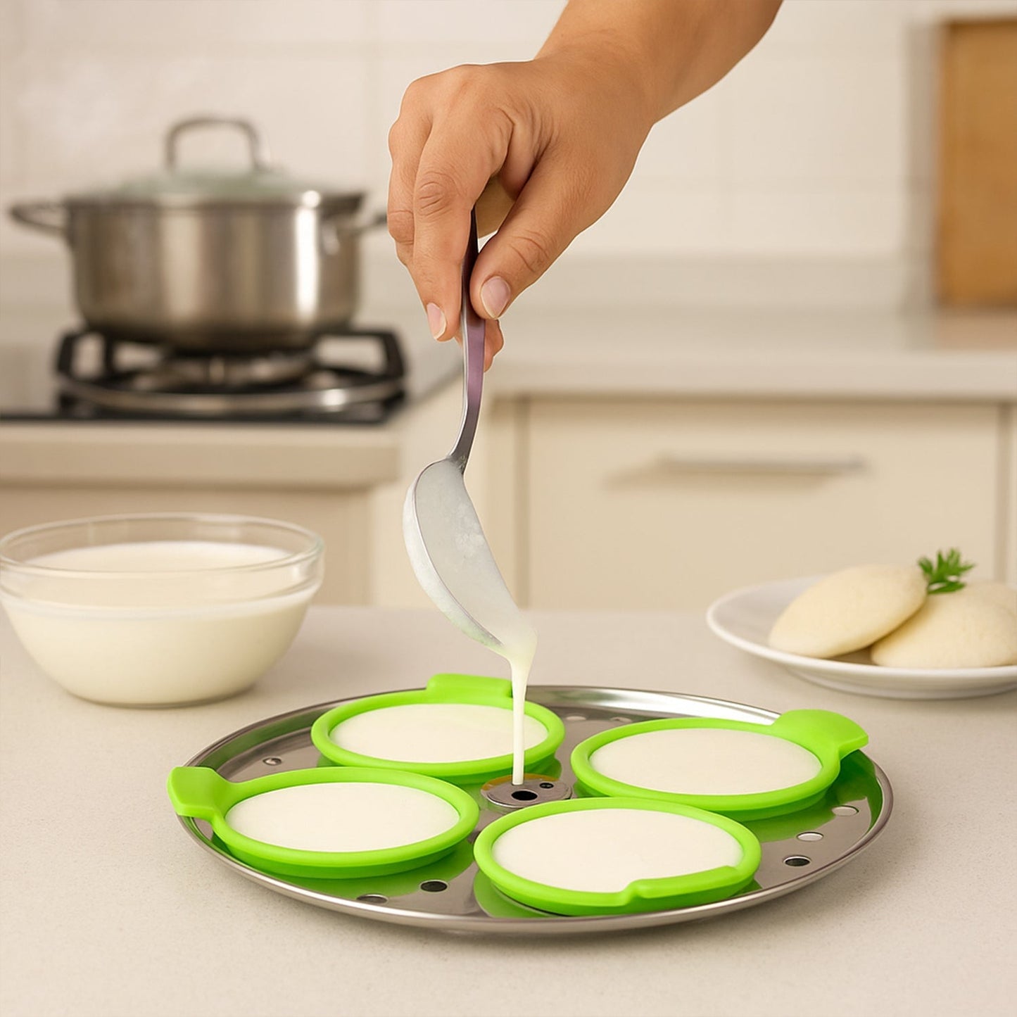Idli Maker Cups Food-Grade Silicone Non-Stick Idli/ Dhokla/ Egg Poacher (4 Pcs) signaturekarts