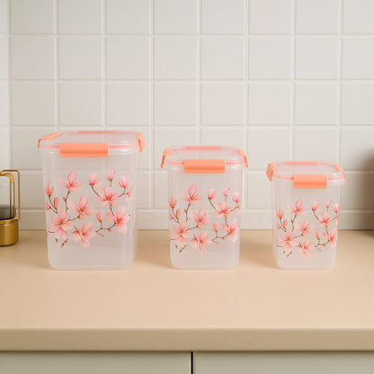 Square 3 Pcs Floral Printed Airtight Storage Container Set (3 Pcs Set) Signature Kart