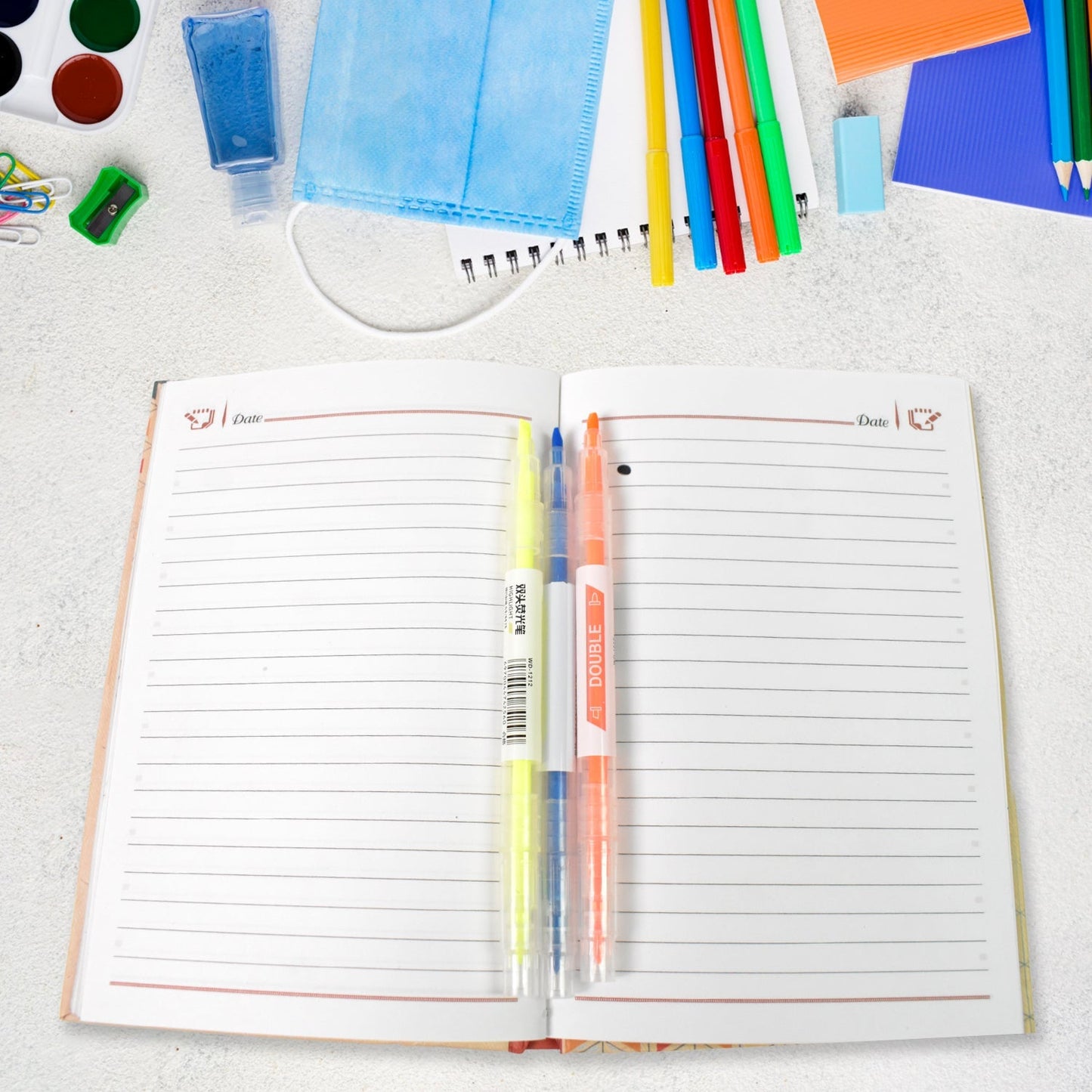 Dual-Headed Highlighter 3 Colors Double head Highlighter Pen (3 Pcs Set) Signaturekarts