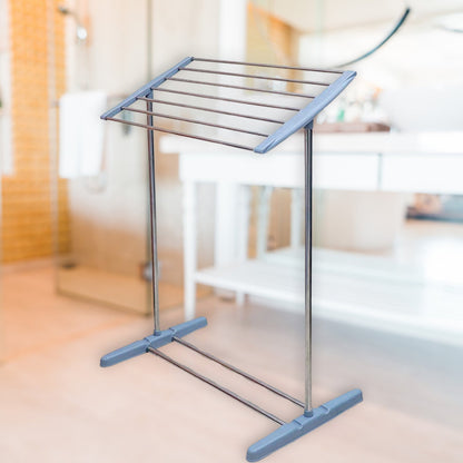 Multi-Functional Single Tier Mobile Towel Foldable Rack for Cloth and Towel / Stainless Steel and Plastic Made Mobile Towel and Cloth Rack Holder Indoor / Outdoor Standing Movable Cloth Dryer Rack, Balcony Cloth Drying Stand signaturekarts