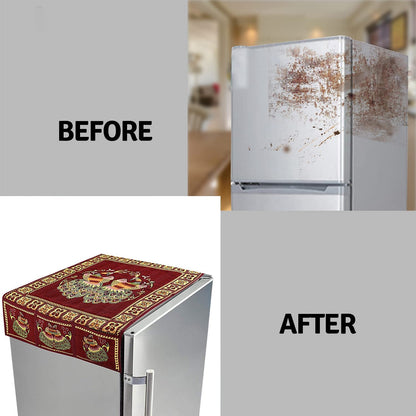 Cotton Fridge Top Cover with Side Pockets for Home Decor (100×60 CM) signaturekarts