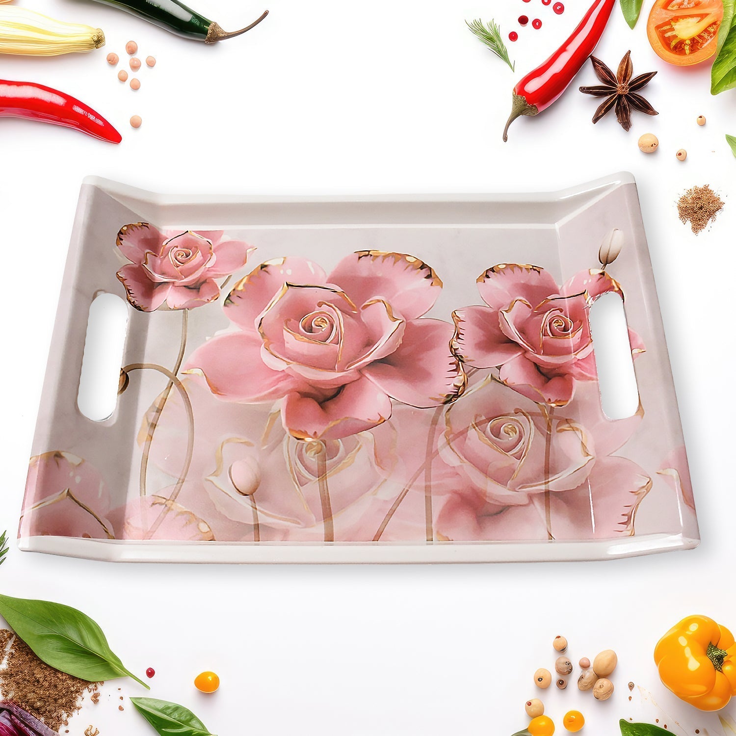Plastic Rectangular Serving Tray Set – Printed Design Trays for Home & Kitchen signaturekarts