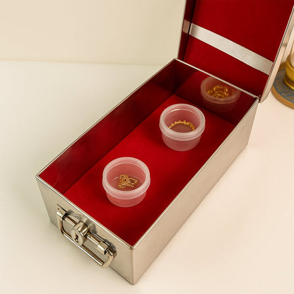 Premium Stainless Steel Velvet Lined Jewellery Storage Box with Lock and Red Interior Signature Kart