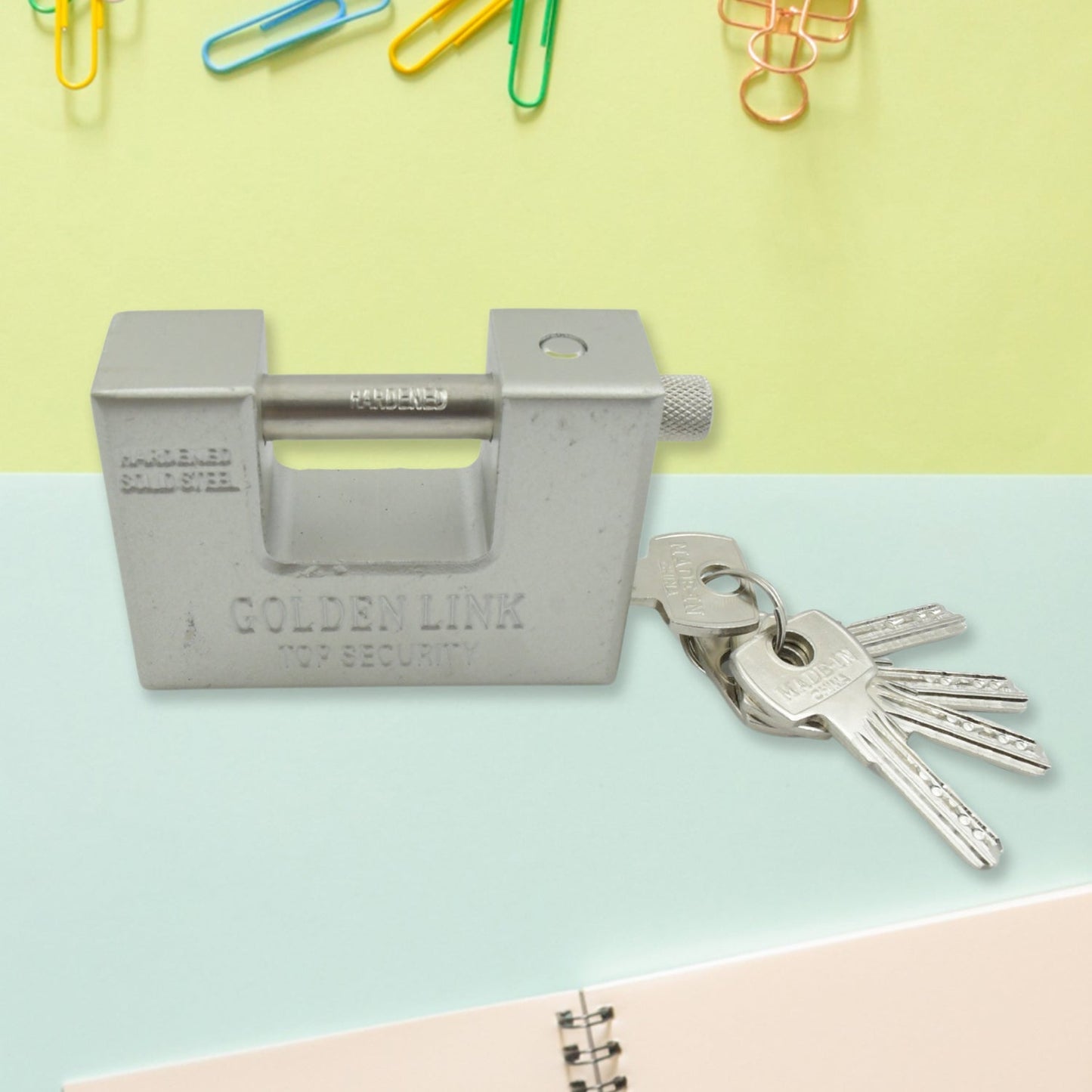 94mm Stainless Steel Padlock: Rectangular, Hardened Steel, 5 Keys signaturekarts