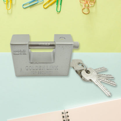 94mm Stainless Steel Padlock: Rectangular, Hardened Steel, 5 Keys signaturekarts
