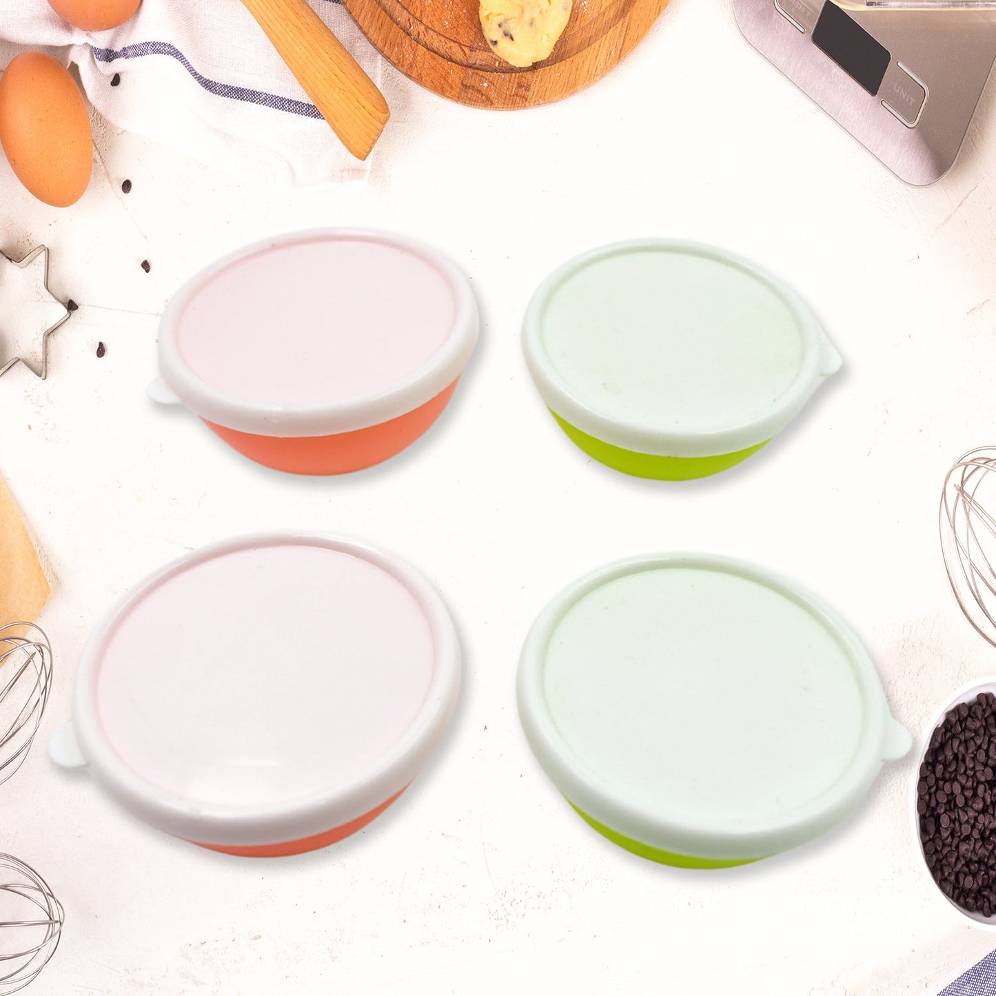 Multipurpose Small Round Plastic Bowl / Katori With Lid,  Chutney Bowl (4 Pcs Set) signaturekarts