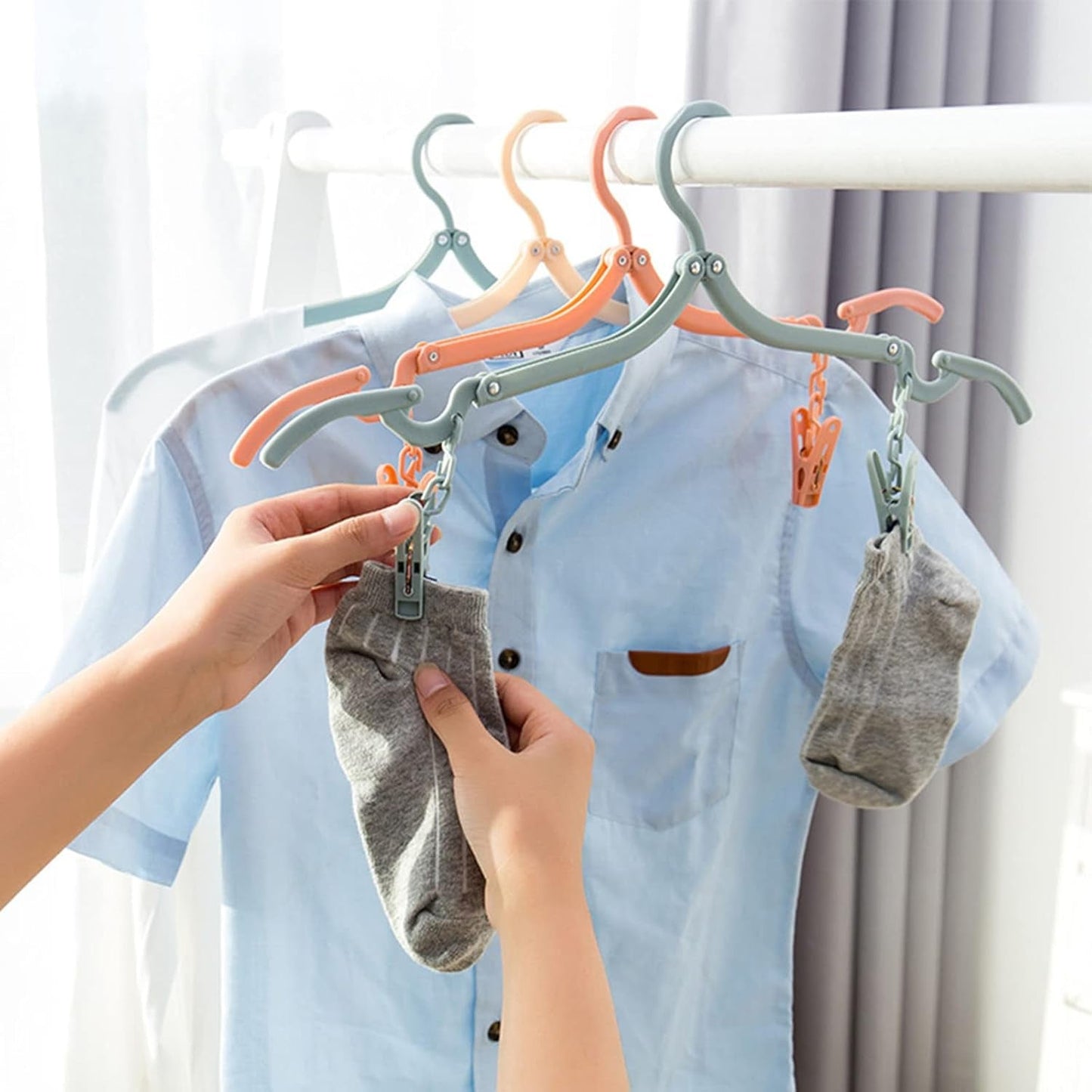 Folding Hanger with Clips for Clothes, Adjustable Hanger (1 Pc) signaturekarts