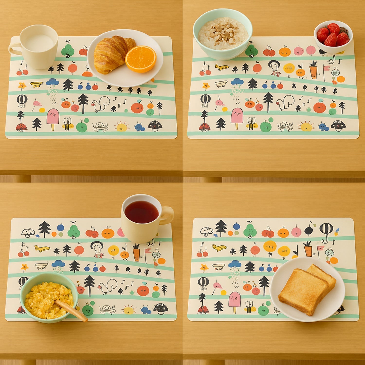 Colorful Cartoon Printed Dining Table Placemats for Kids (4 Pc / 40x30 Cm) signaturekarts