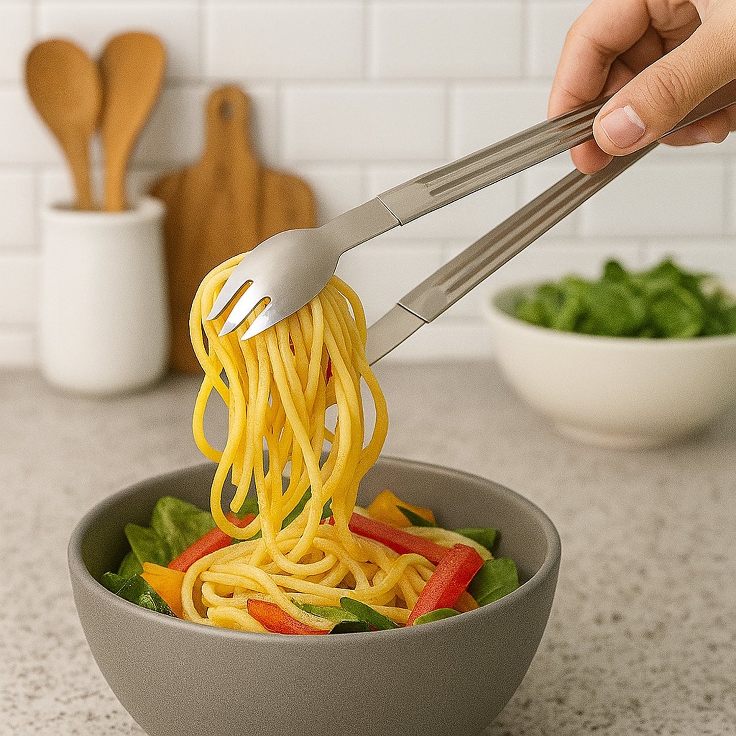 Stainless Steel Multipurpose Serving Tong – 2-in-1 Pasta & Salad Tong (1 Pc) signaturekarts