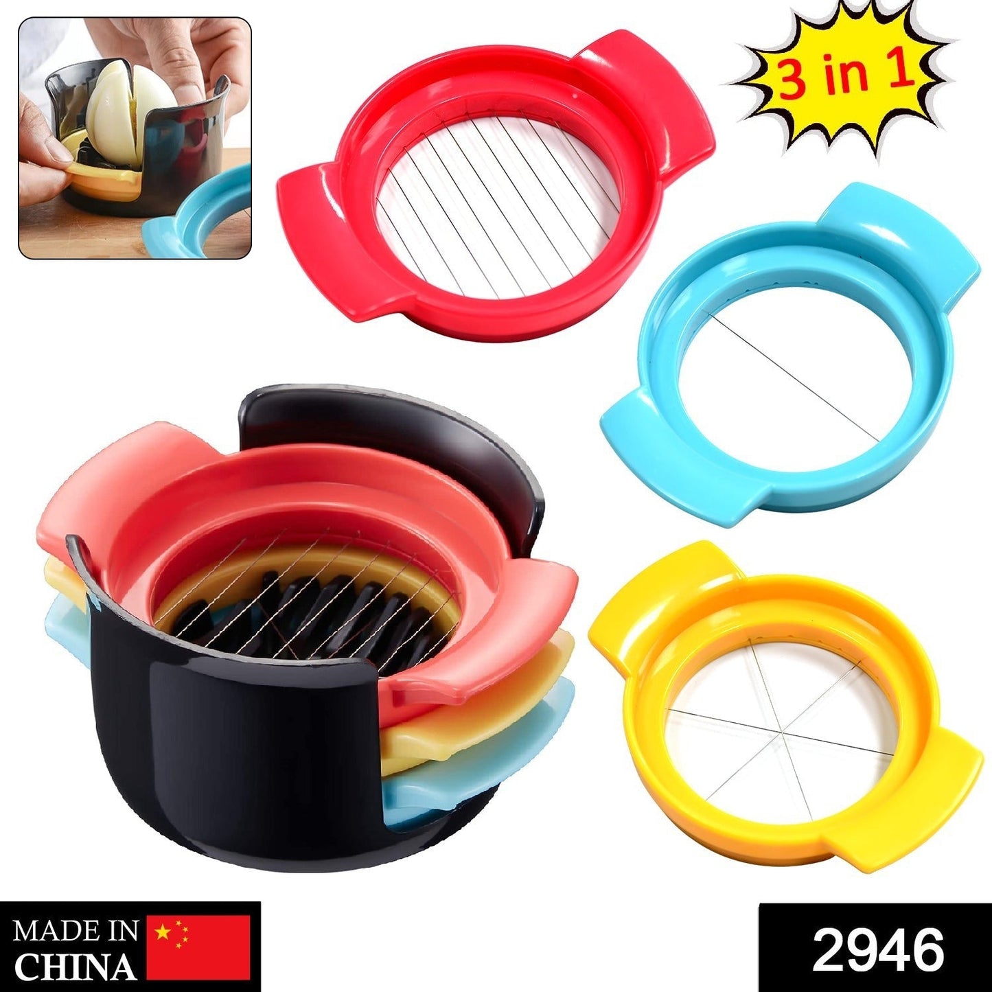 Multifunctional 3-in-1 Egg Cutter - Stainless Steel Slicing Tool with Durable Wires Signaturekarts
