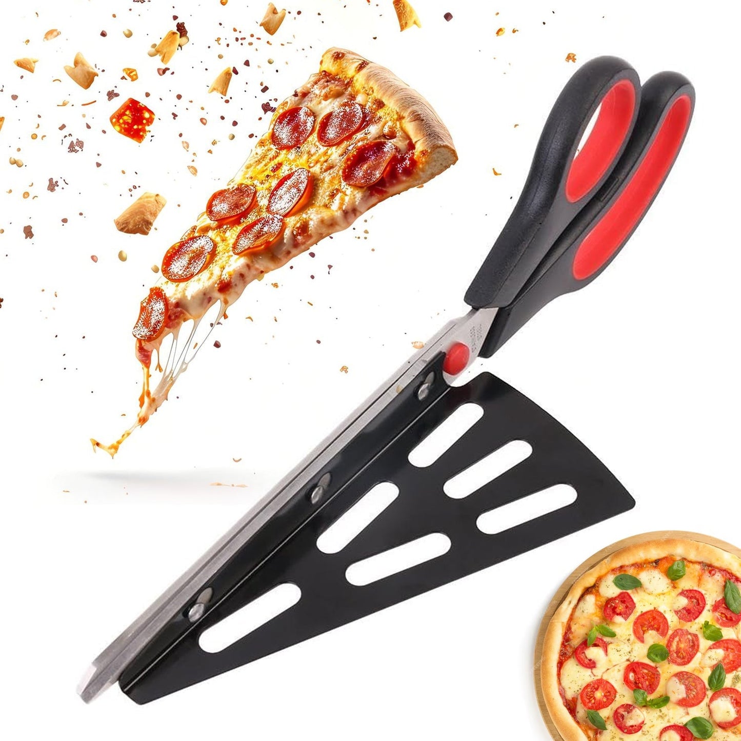 Stainless Steel Pizza Cutter Scissors Plastic Handle with Removable Spatula Signaturekarts