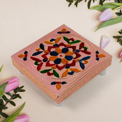1 Pc Meenakari Wooden Chowki & Bajot Set: For Home & Office Puja (Multicolor) signaturekarts