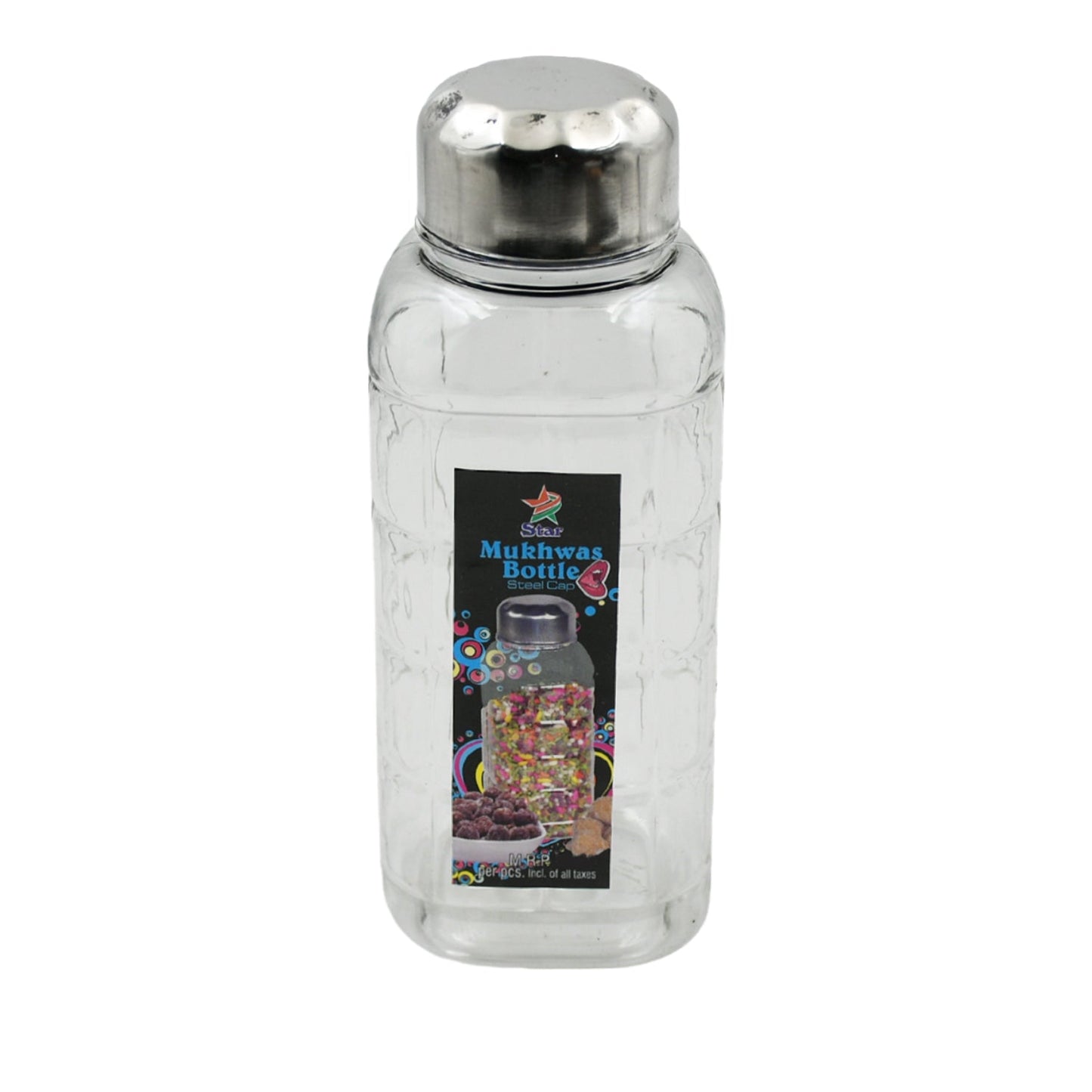 Plastic Transparent Mukhwas Bottle With Steel Cap Kitchen Storage Bottle (1 Pc) signaturekarts