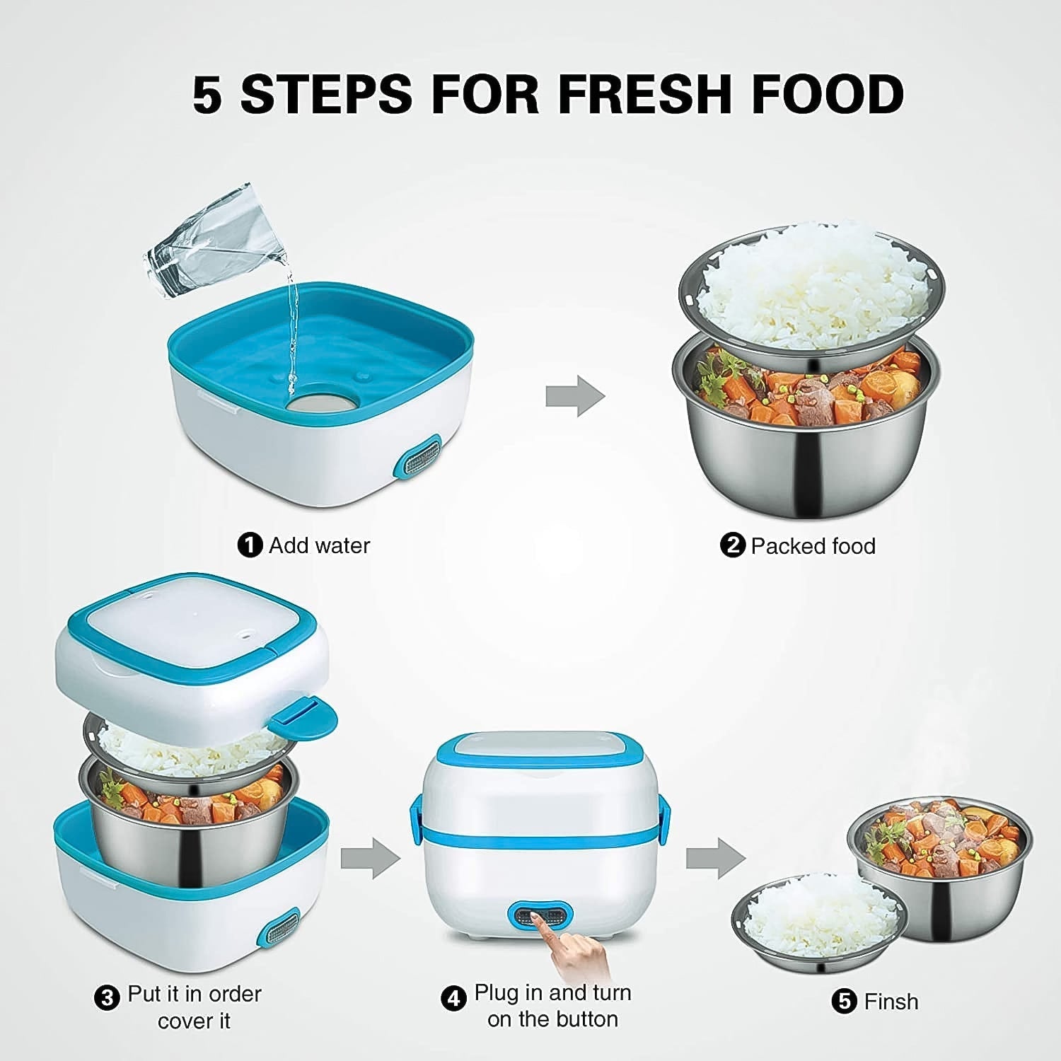 Electric Lunch Box, 3 In 1 Food Heater / Cooker / Steamer with Stainless (1 Set) Signaturekarts